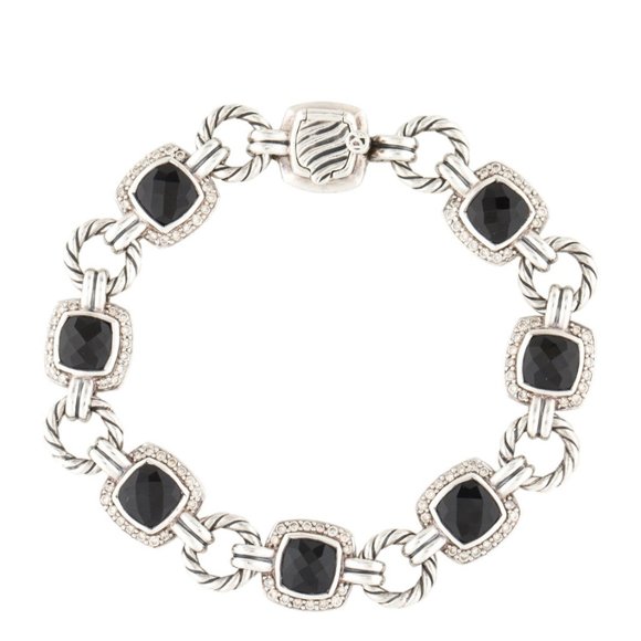 DAVID YURMAN DIAMOND & ONYX STERLING SILVER 925 LINK BRACELET